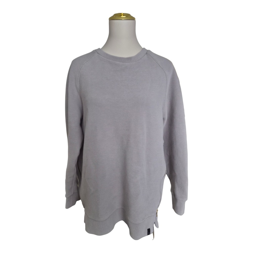 Varley Sweatshirt Womens Large Side Zip Pullover Light Gray Marl Raglan